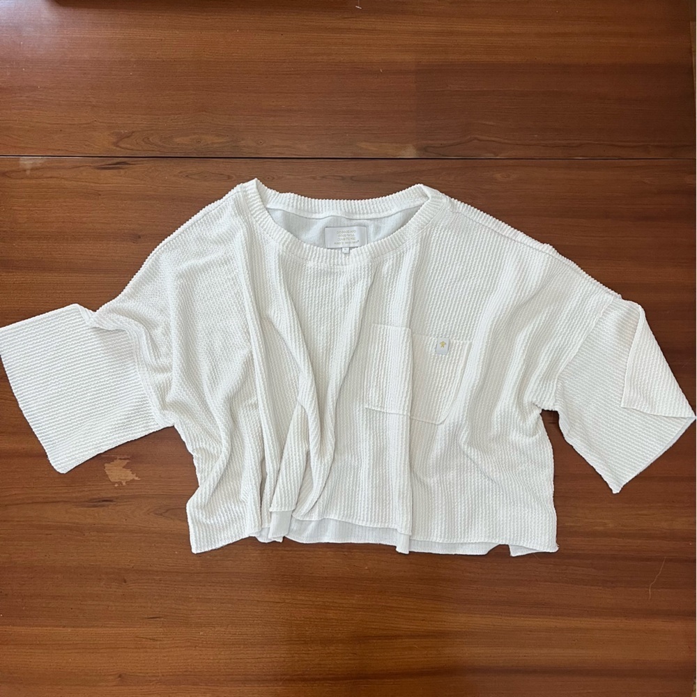πΎ Simply Southern Ivory Ribbed Pocket Tee β Oversized Cropped Top L - Picture 4 of 11